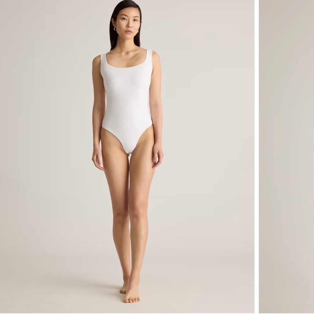 Quince Stretch Cotton Jersey Square Neck Tank Bodysuit White
